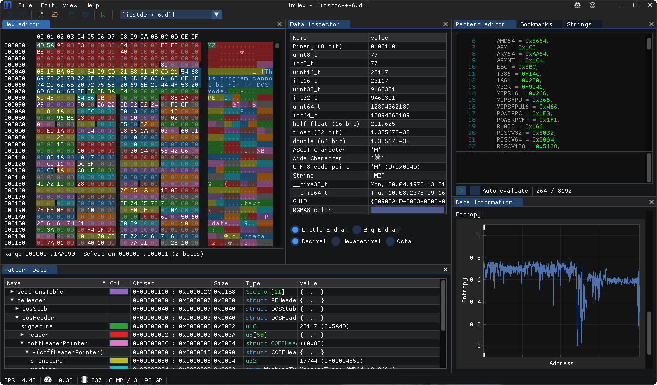 ImHex analysis workspace